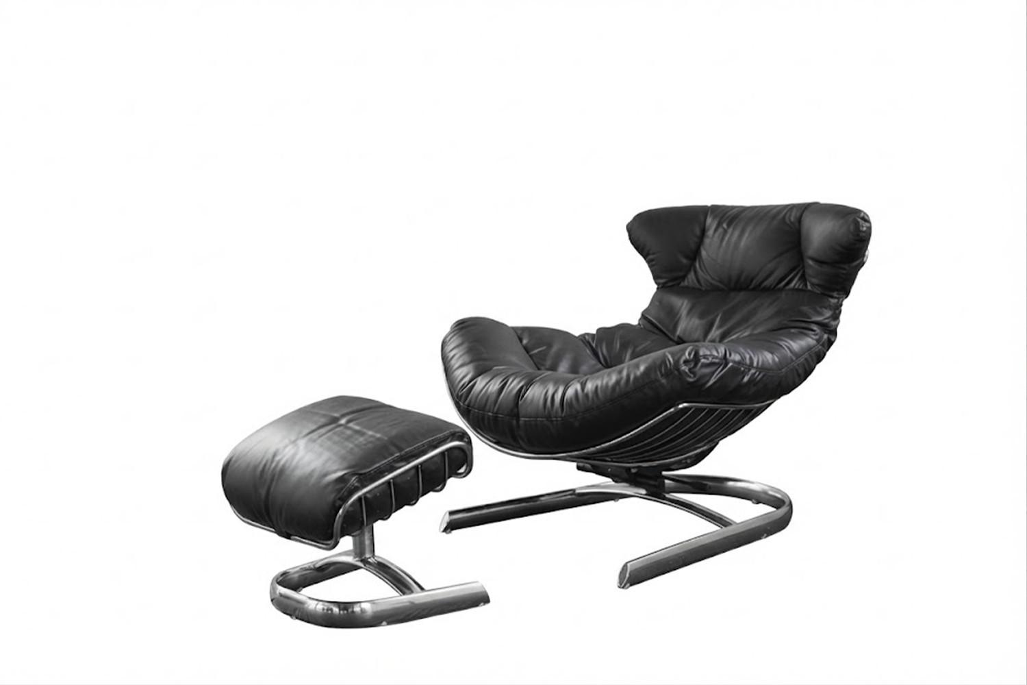 RELAXSESSEL LORNA Schwarz Leder - Silberfarben/Schwarz, Leder/Metall (87/80/110cm) - KAWOLA