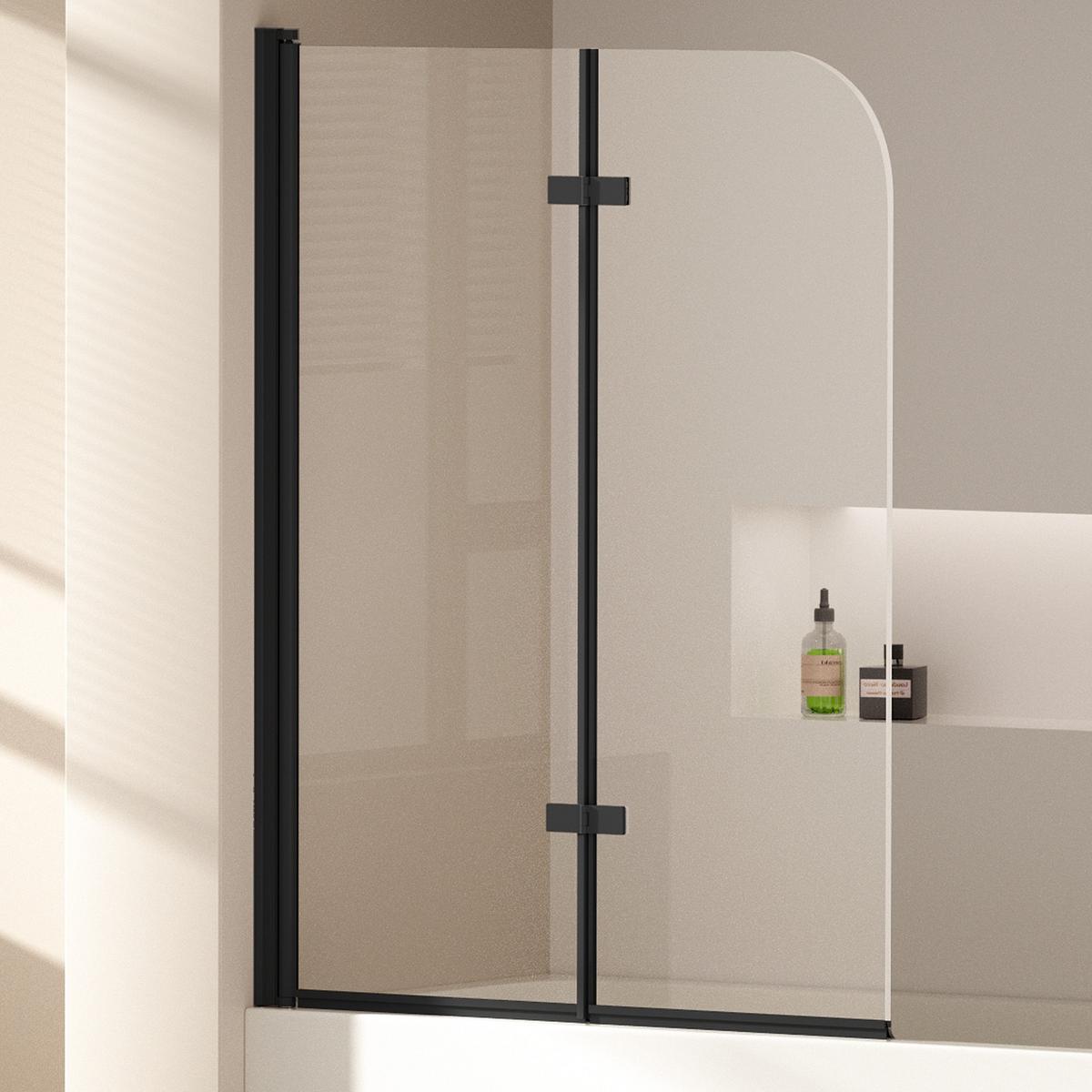 BADEWANNENAUFSATZ 2-teilig faltbar schwarz 110/140 cm - Schwarz, Glas (110/140cm) - EMKE
