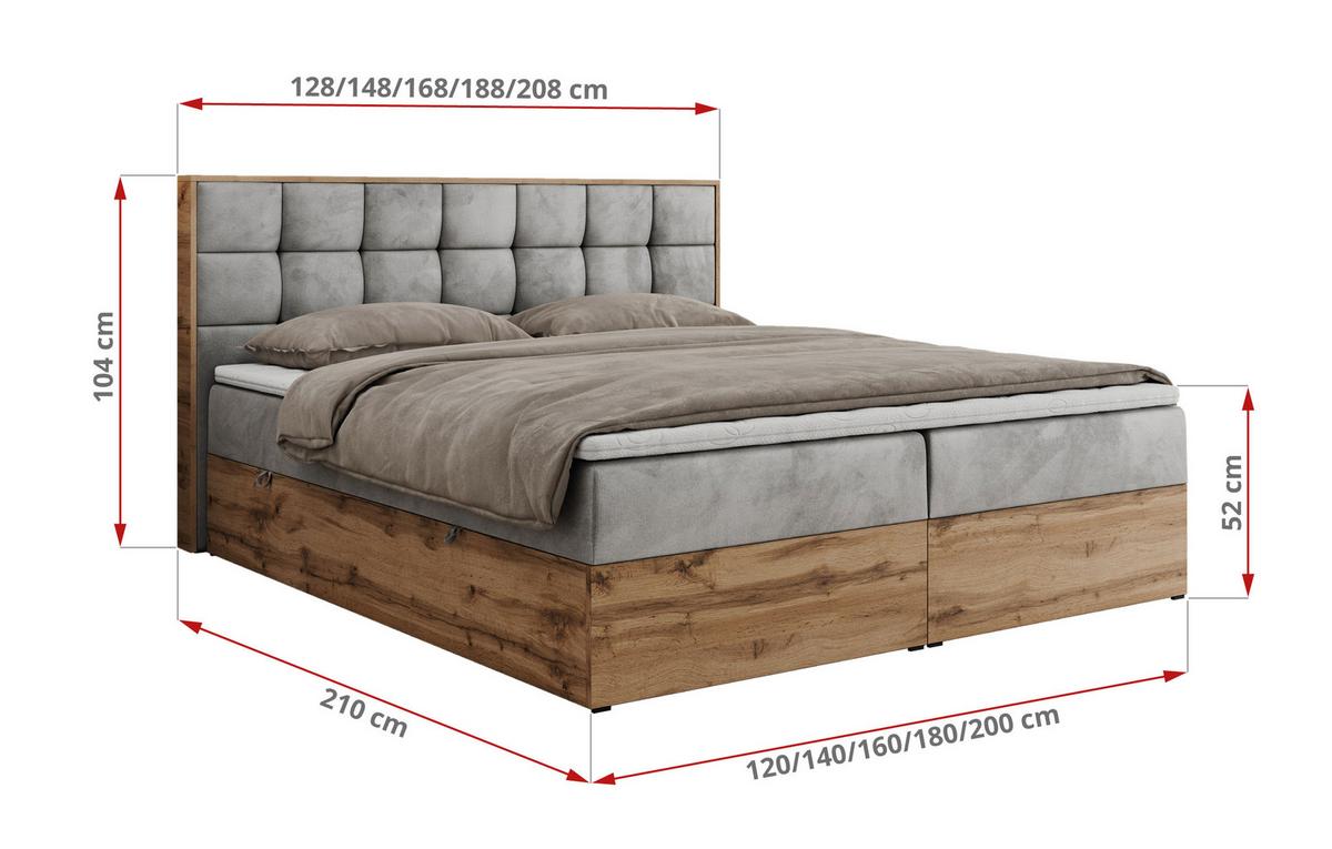 BOXBETT ALBERO 1 - 140/200 Hellgrau Velvet - H4 - Hellgrau, Holz/Textil (140/200cm) - MKS