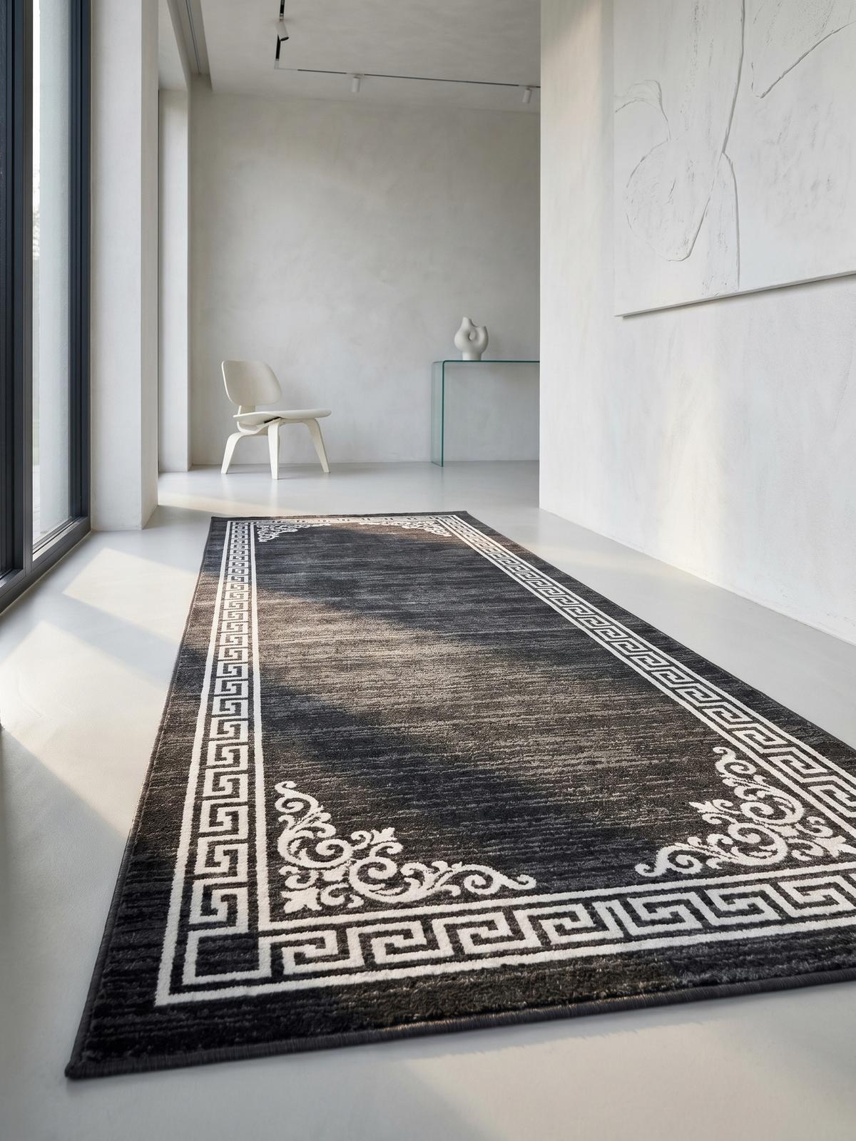 TEPPICH Kurzflor ASPEN in Grau, mit Mäander-Muster, 80 x 300 cm - Grau, Textil (80/300cm) - KADIMA DESIGN