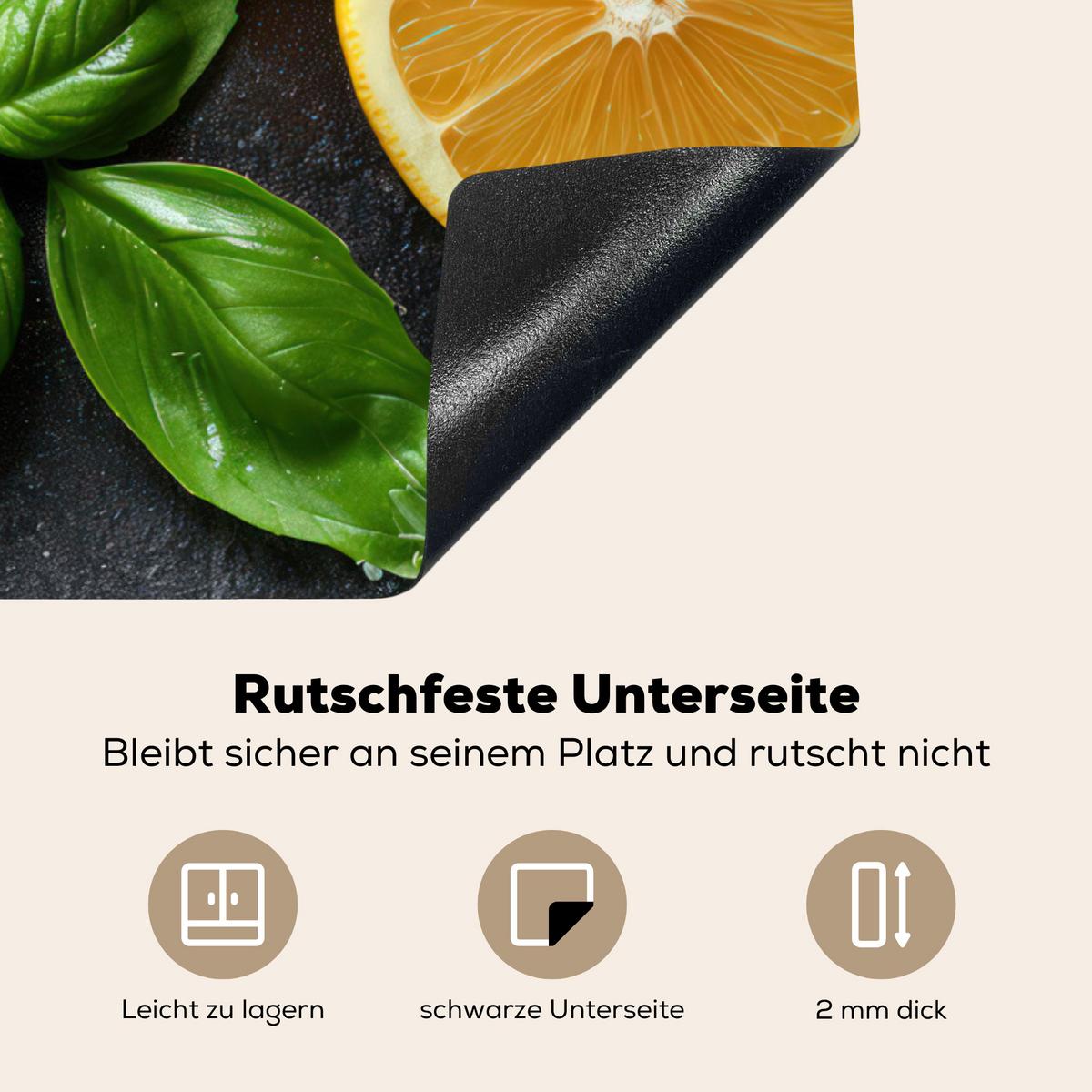 HERDABDECKPLATTE Obst - Grau - Konkret - Orange - Pflanzen Induktionsmatte 77x59 cm - Anthrazit, Kunststoff (77/59/0.2cm) - MuchoWow