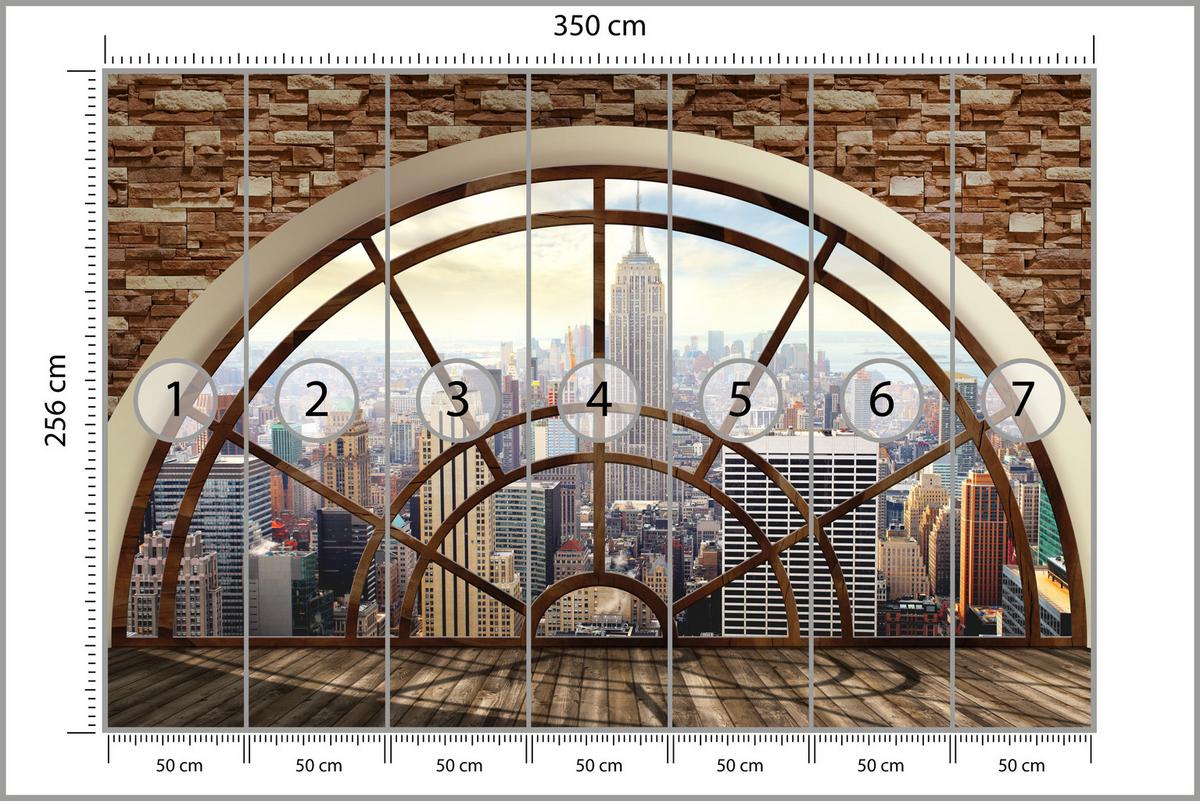 FOTOTAPETE für Wohnzimmer New York Fensterblick Panorama Stadt 350x256 - Beige/Braun, Papier (350/256cm) - Muralo