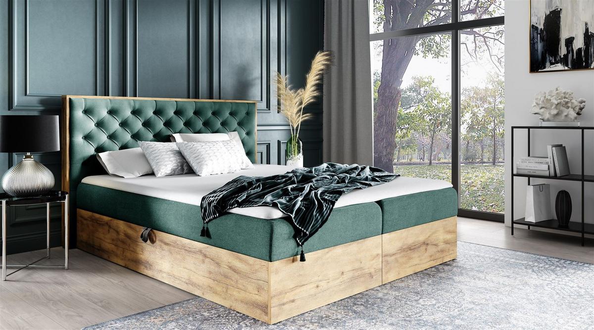 BOXBETT Diona Faro - Grün, Holzwerkstoff/Textil (160/200cm) - Fun Möbel