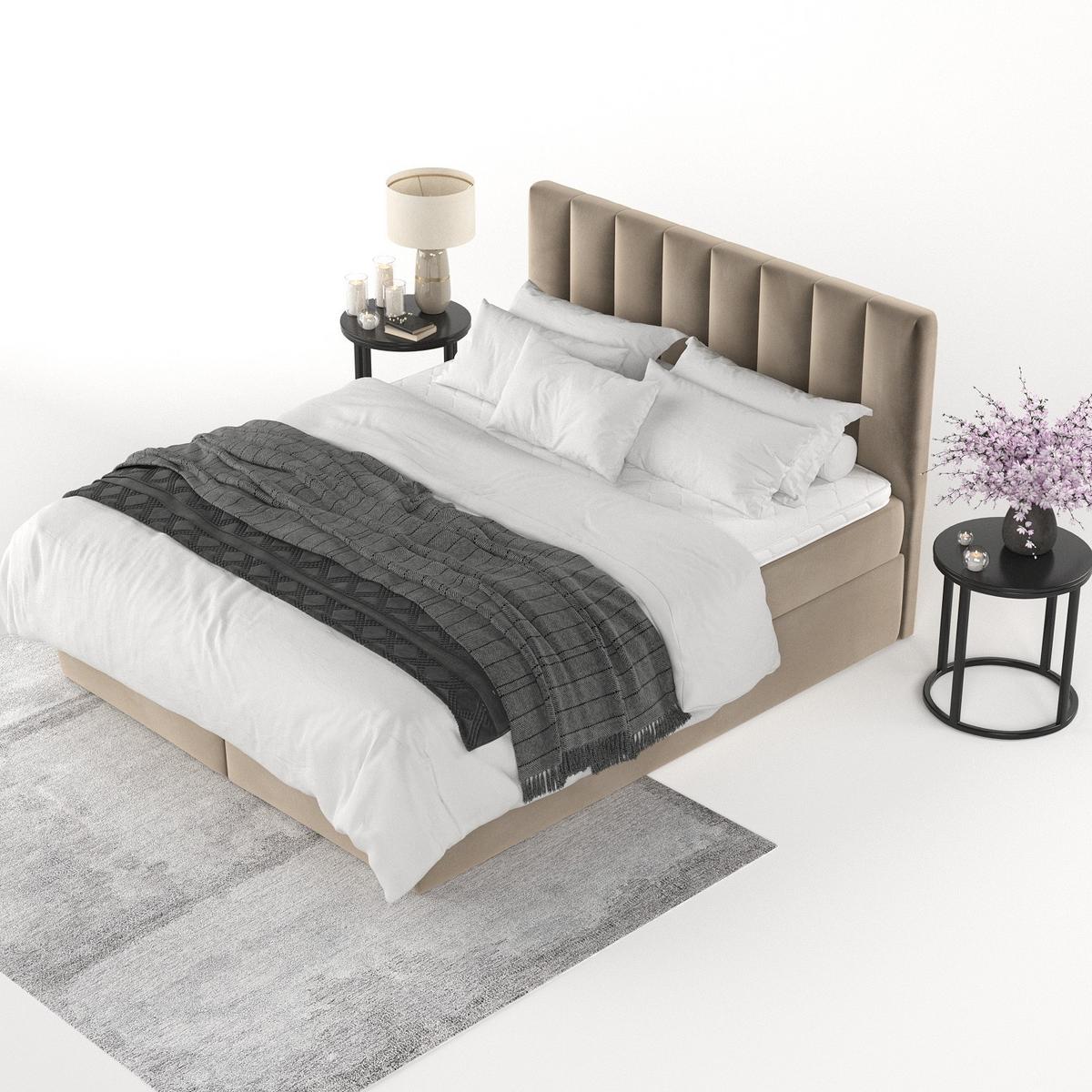BOXBETT Lusso 180/200 cm Taupe im Paros Stoff - Taupe/Schwarz, Holz/Holzwerkstoff (180/200cm) - AltaBeds