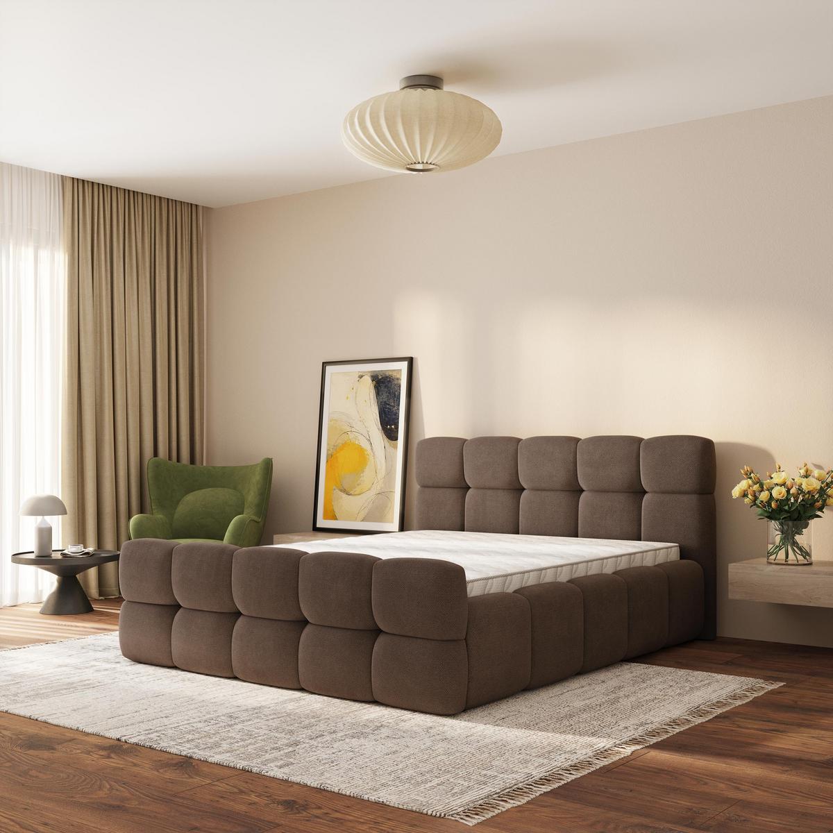 POLSTERBETT ELIZJA 120x200 cm mit Bettkästen - Braun - Braun, Holz (120/200cm) - MASSENO