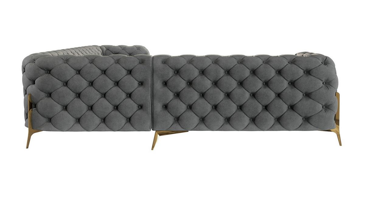ECKSOFA Chesterfield Lexi Grau Samt, langer Schenkel rechts - Goldfarben/Grau, Holz/Textil (323/264cm) - S-Style Möbel