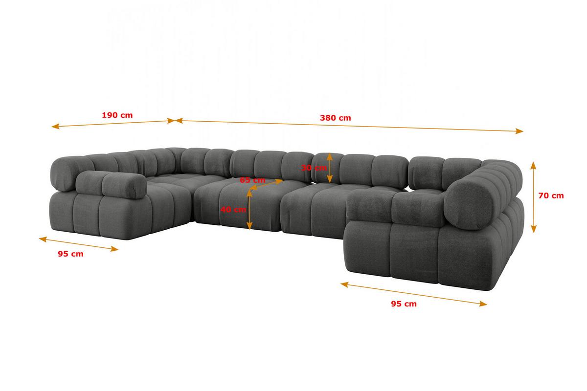 WOHNLANDSCHAFT modulares Sofa Birno-U2 - 380x190x70 cm Dunkelgrau Velours - Dunkelgrau, Holzwerkstoff/Textil (380/70/190cm) - ALTDECOR