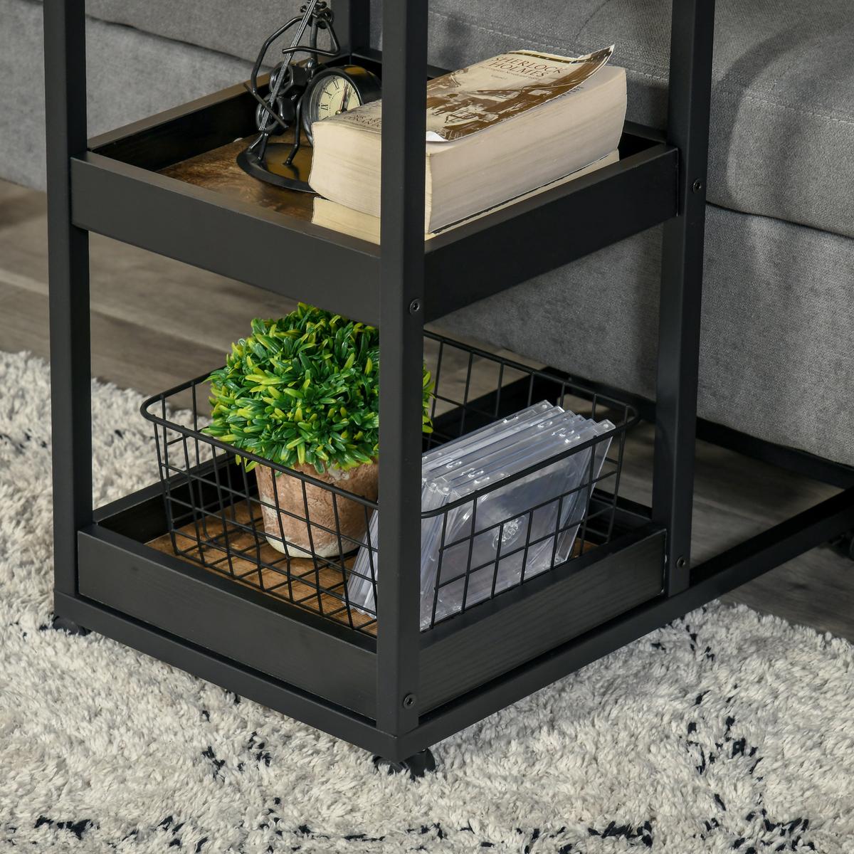 BEISTELLTISCH, Couchtisch mit Rollen, Ablage, im Industrie-Stil, 51 x 33 x 66 cm - Braun, Metall (51/33/66cm) - HOMCOM