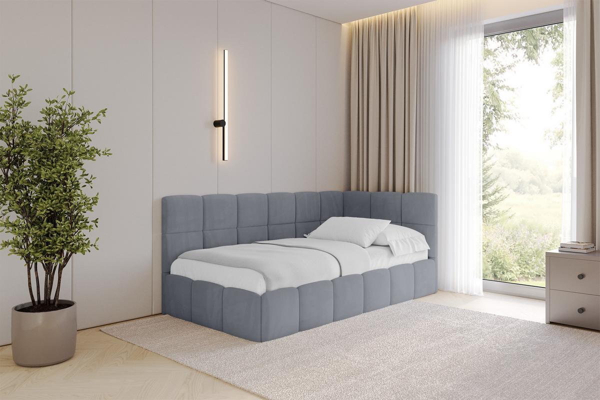 EINZELBETT Jugendbett mit Bettkasten Links, mit Matratze - LIVY 90x200 Grau - Grau, Holzwerkstoff/Textil (90/200cm) - ALTDECOR