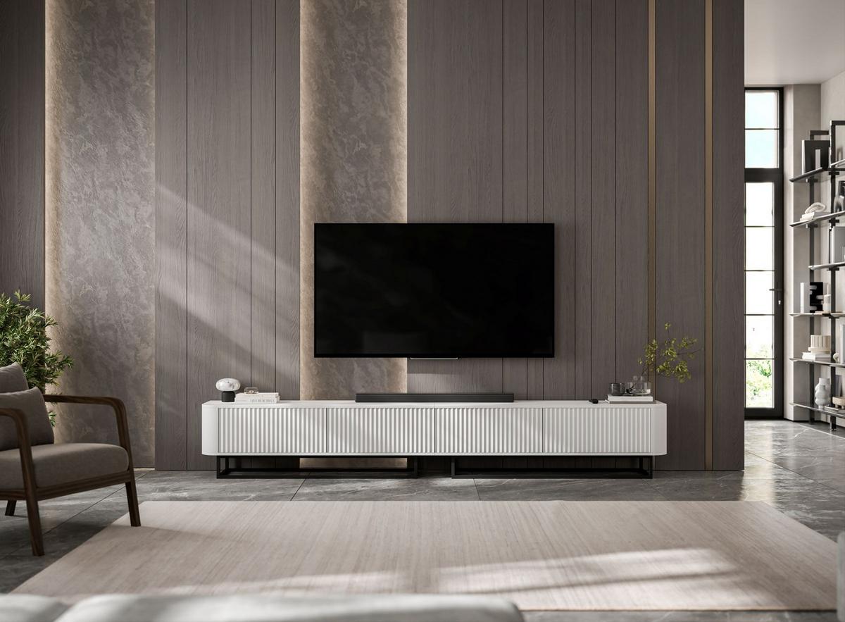 TV-LOWBOARD 2er-Set Aurora Weiß matt 280 cm mit Metallrahmen - Schwarz/Weiß, Holzwerkstoff/Metall (280/44/35cm) - Meble Lindner