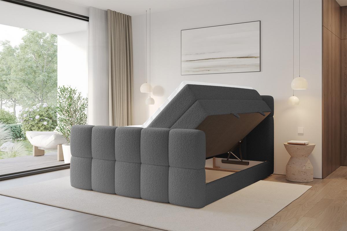 BOXBETT mit Matratze H3/H4 - FAMA-Z KING - 120x200 cm Grau Quelle - Schieferfarben, Holzwerkstoff (120/200cm) - ALTDECOR