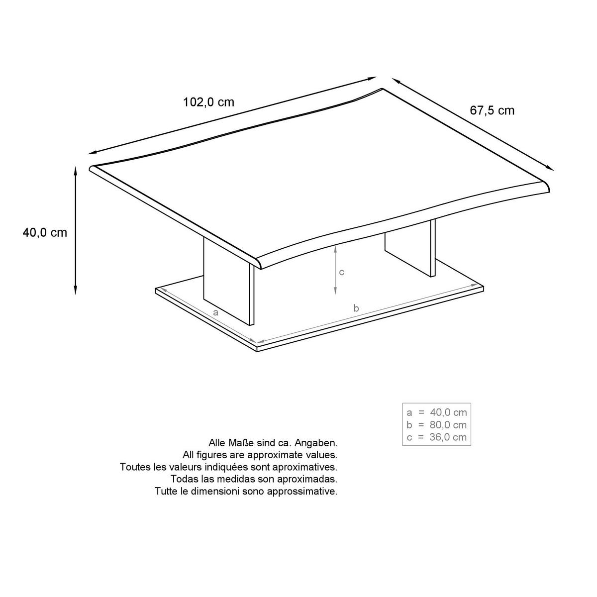 COUCHTISCH Melo Eiche Natur - Eichefarben, Holzwerkstoff (67.5/102/40cm) - Vladon