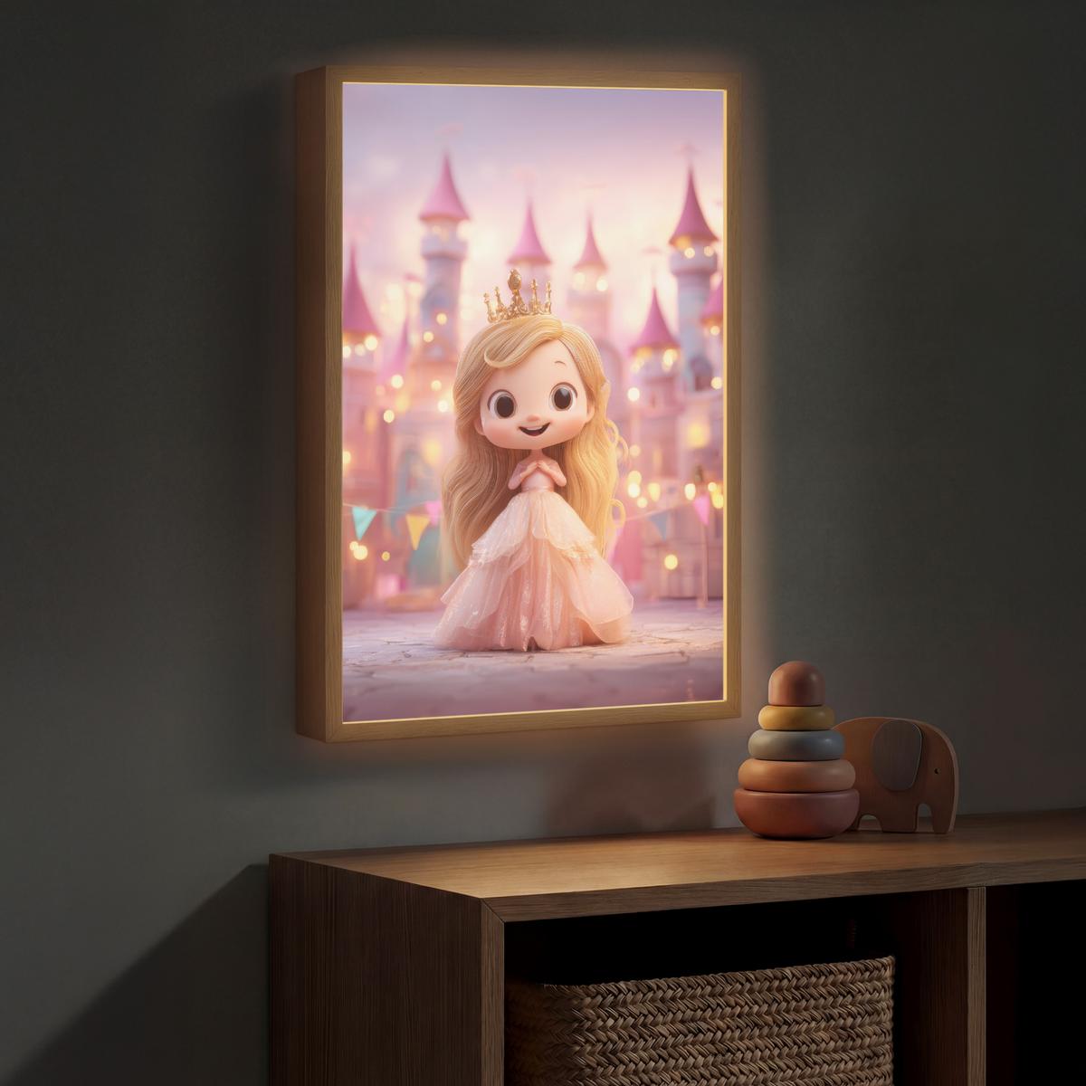 WANDLEUCHTE MIT AKKU Prinzessin - Rosa - Schloss 40x60 cm - Rosa, Holzwerkstoff (40/60/8cm) - OnlyWow