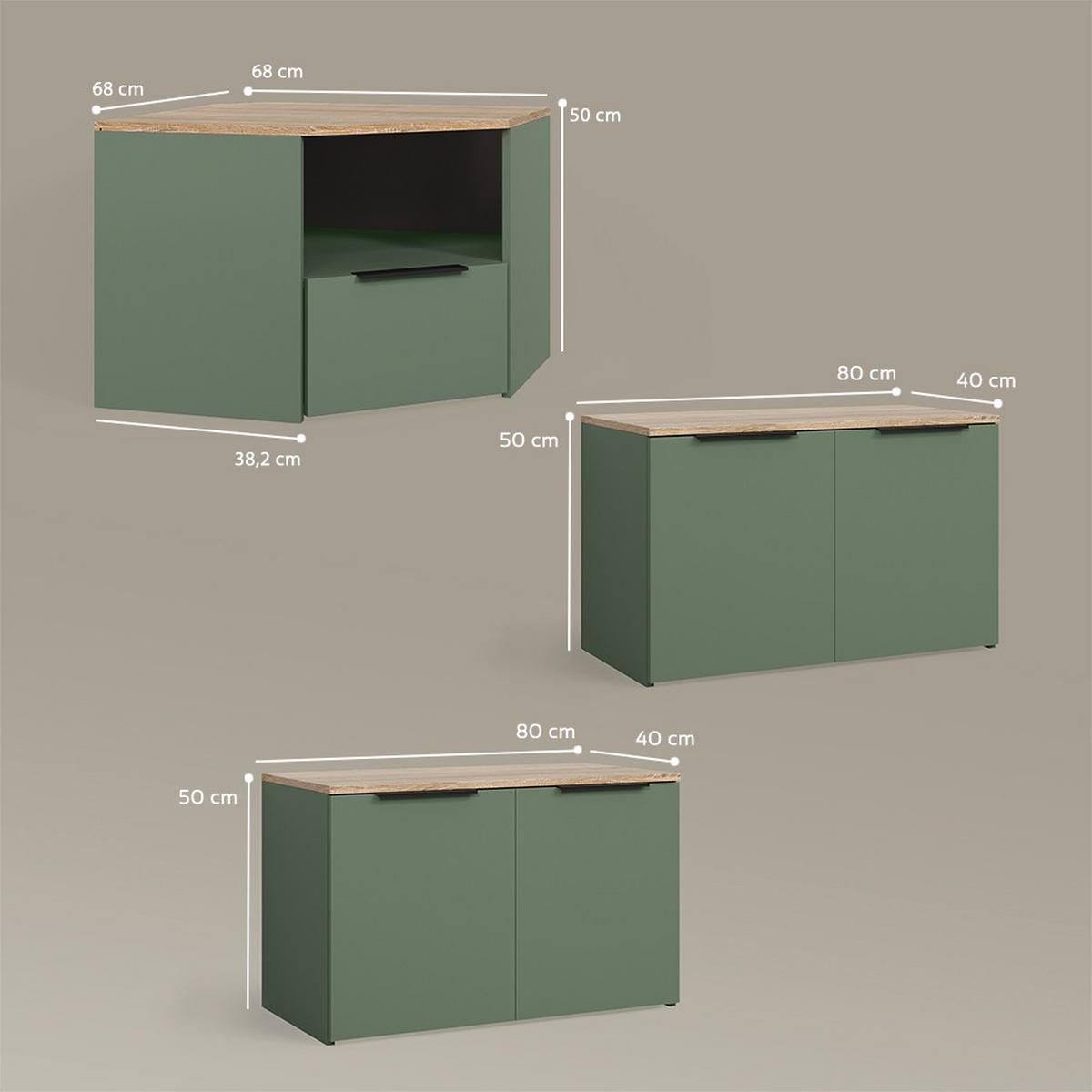 WOHNWAND Piave Grün 3 Teile - Grün, Holzwerkstoff (68/50/68cm) - Livinity®