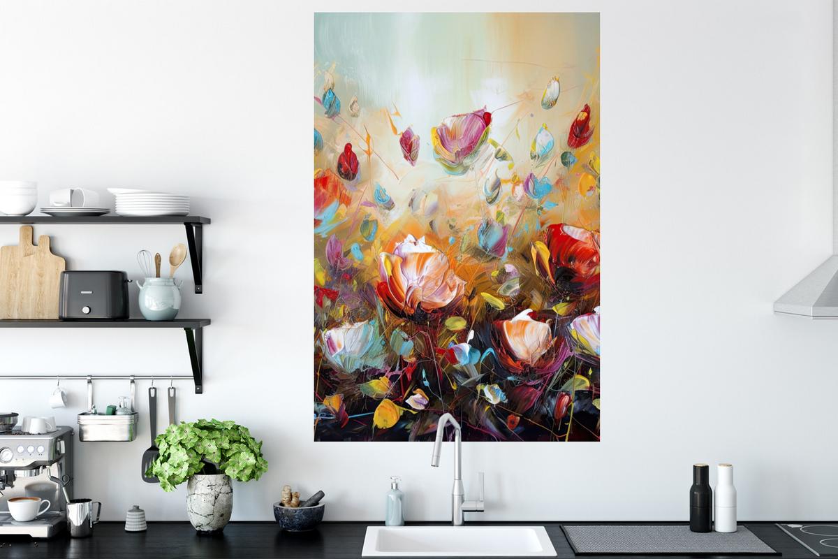 WANDTATTOO Blumen - Kunst - Natur - Ölgemälde Wandaufkleber 80x120 cm - Multicolor, Kunststoff (80/120/0.1cm) - MuchoWow
