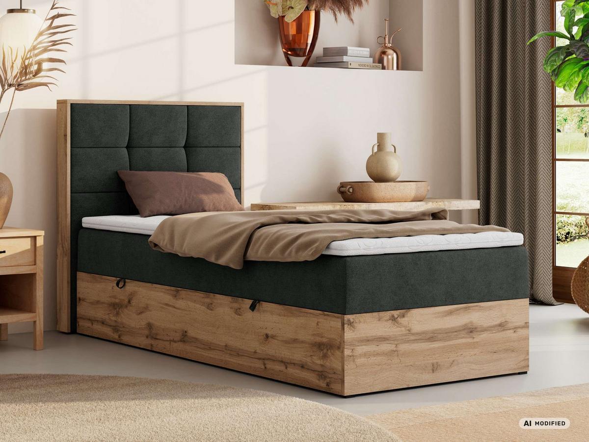 BOXBETT ALBERO 1 90/200 - Dunkelgrau Stukture - Topper T25 - H3 - Links - Taupe/Dunkelgrau, Kunststoff/Textil (90/200cm) - MKS