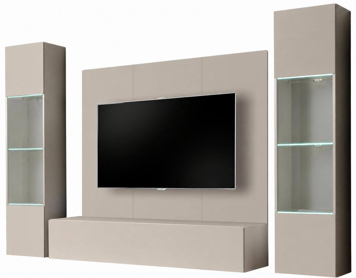 WOHNWAND Kaschmir 4-teilig 260 cm hängend, Schrankwand mit LED und Push-to-Open - Kaschmir, Glas/Holzwerkstoff (260/170/40cm) - Inn.Furn