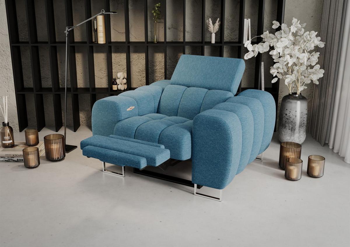 SESSEL Bastien Relax In Stoff Aragon - Blau, Holzwerkstoff/Textil (125/95/97cm) - Fun Möbel