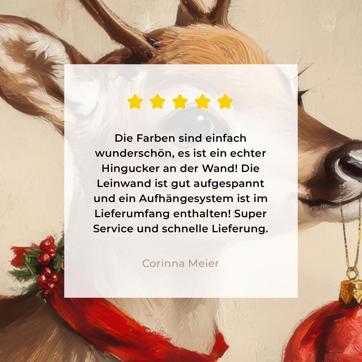 LEINWANDBILD Weihnachten - Hirsch - Geweih - Weihnachtskugel - Rentier Wandbild Wohnzimmer 50x50 cm - Hellbraun, Textil (50/50cm) - MuchoWow