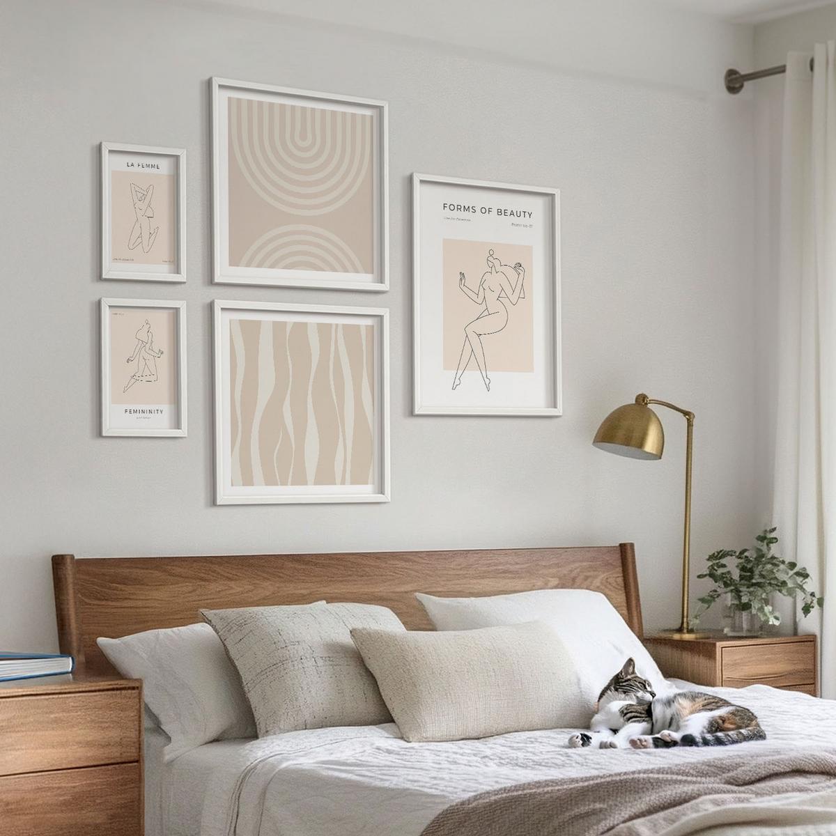 BILDER SET 5er Set - 50x50 cm & 20x30 cm & 40x60 cm Weißer Rahmen - Eine Sammlung minimalistischer Formen - Weiß, Kunststoff (40/60cm) - TULUP