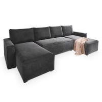 WOHNLANDSCHAFT DENI Grau Velours-Stoff mit Schlaffunktion - Grau, Holz/Kunststoff (295/85/140cm) - MASSENO