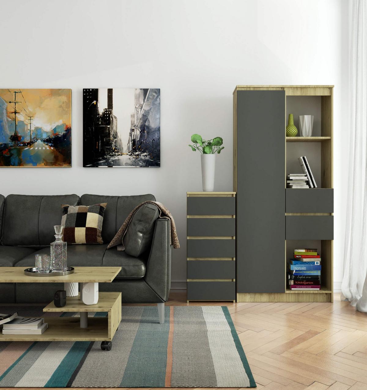 KOMMODE Eiche Artisan, Graphit Grau 92/40/35 - Eiche Artisan, Holzwerkstoff (40/92/35cm) - RAUMHIRSCH FURNITURE