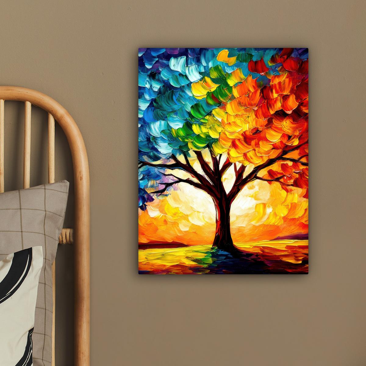 LEINWANDBILD Baum - Kunst - Natur - Sonnenuntergang Room Decor 30x40 cm - Multicolor, Textil (30/40cm) - MuchoWow