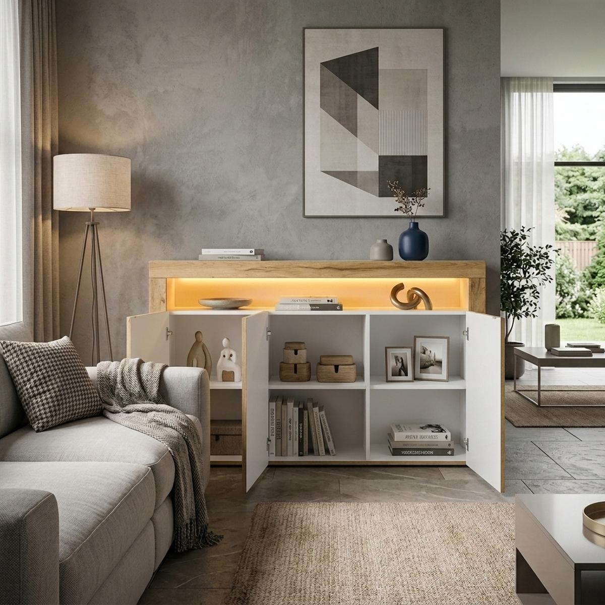 SIDEBOARD Valencia Eiche Natur/ Eiche Natur - Eichefarben, Holzwerkstoff (155/92/40cm) - Vladon