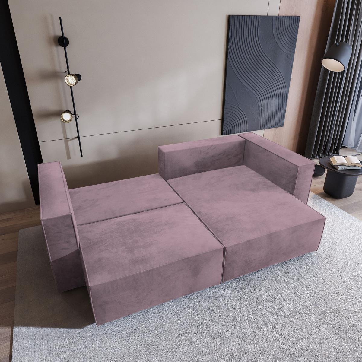 ECKSOFA NERIO M Lila Velours-Stoff mit Schlaffunktion - Lila/Grau, Holz/Kunststoff (245/148cm) - MASSENO