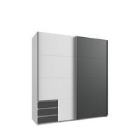 SCHWEBETÜRENSCHRANK 2-türig B179/H198/T65 cm, Kleiderschrank in Weiß, 1x Tür & sichtbare Schubkästen in Grafit / 22689 - Graphitfarben/Alufarben, Holz/Holzwerkstoff (179/198/65cm) - luma-home