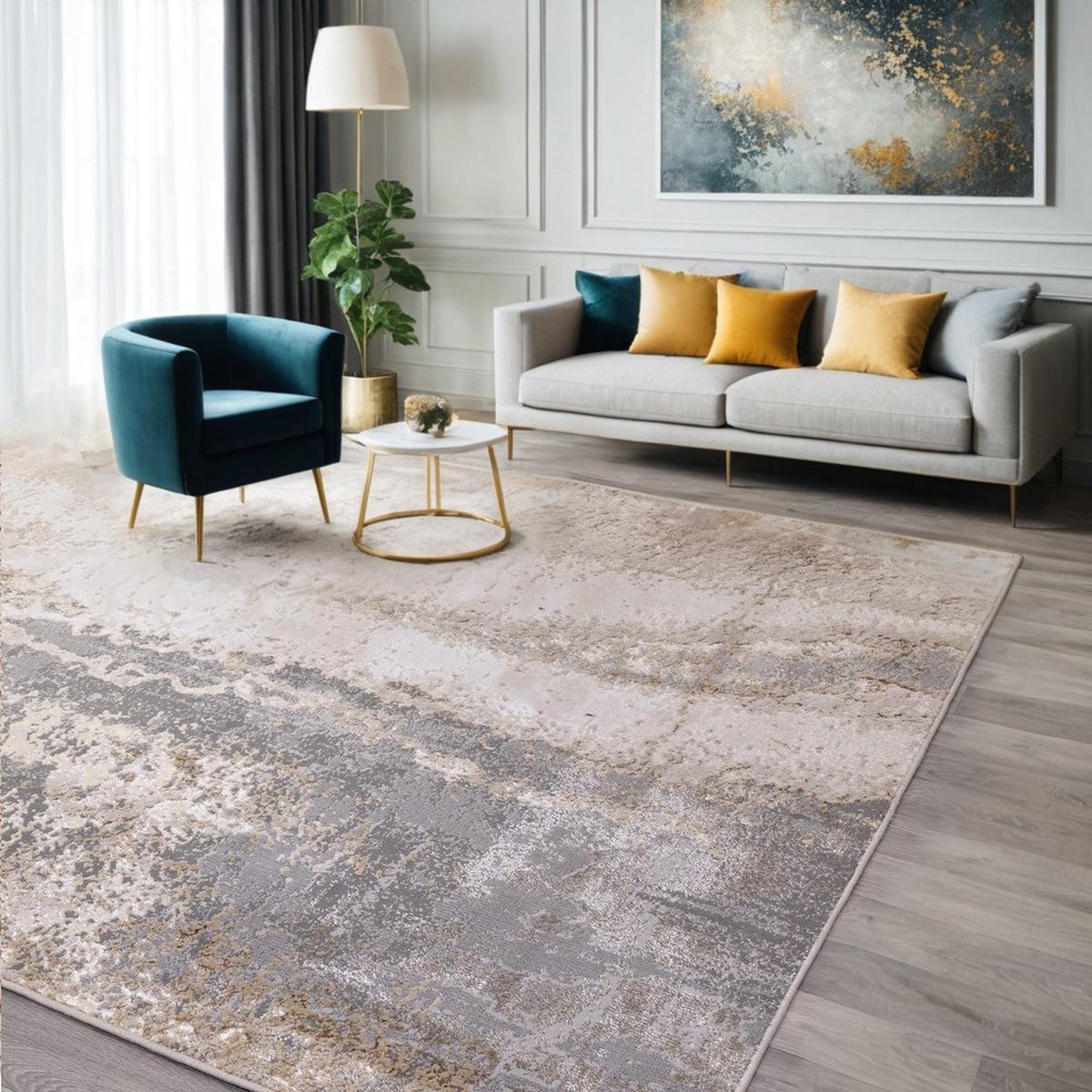 TEPPICH SARNTAL, abstrakt, Florhöhe 8 mm, Silbergrau, 200 x 290 cm - Silberfarben, Textil (290/200cm) - KADIMA DESIGN