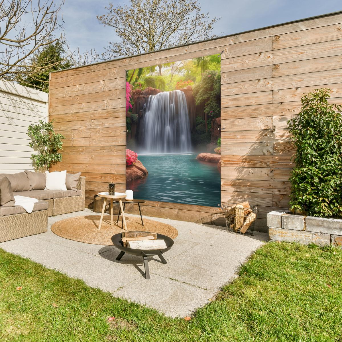 GARTENPOSTER Wasserfall - Natur - Pflanzen - Dschungel - Wasser Gartendekoration 120x160 cm - Grün, Kunststoff (120/160/0.2cm) - OnlyWow