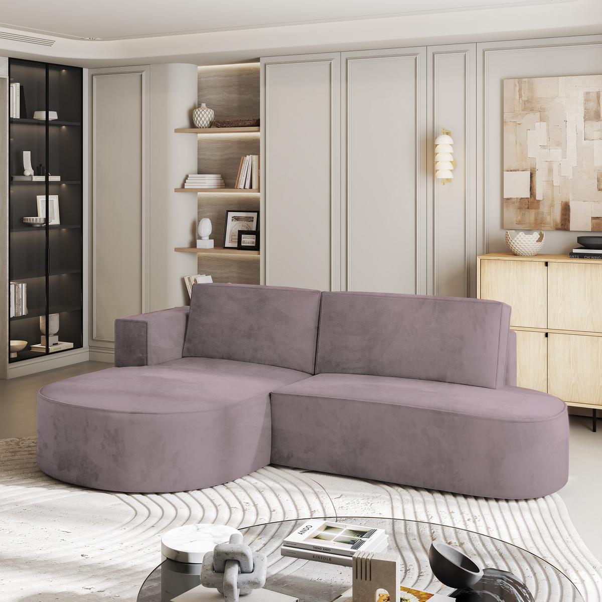 ECKSOFA CORTIO M L-S Lila Velours-Stoff mit Schlaffunktion - Lila/Grau, Holz/Kunststoff (265/174cm) - MASSENO