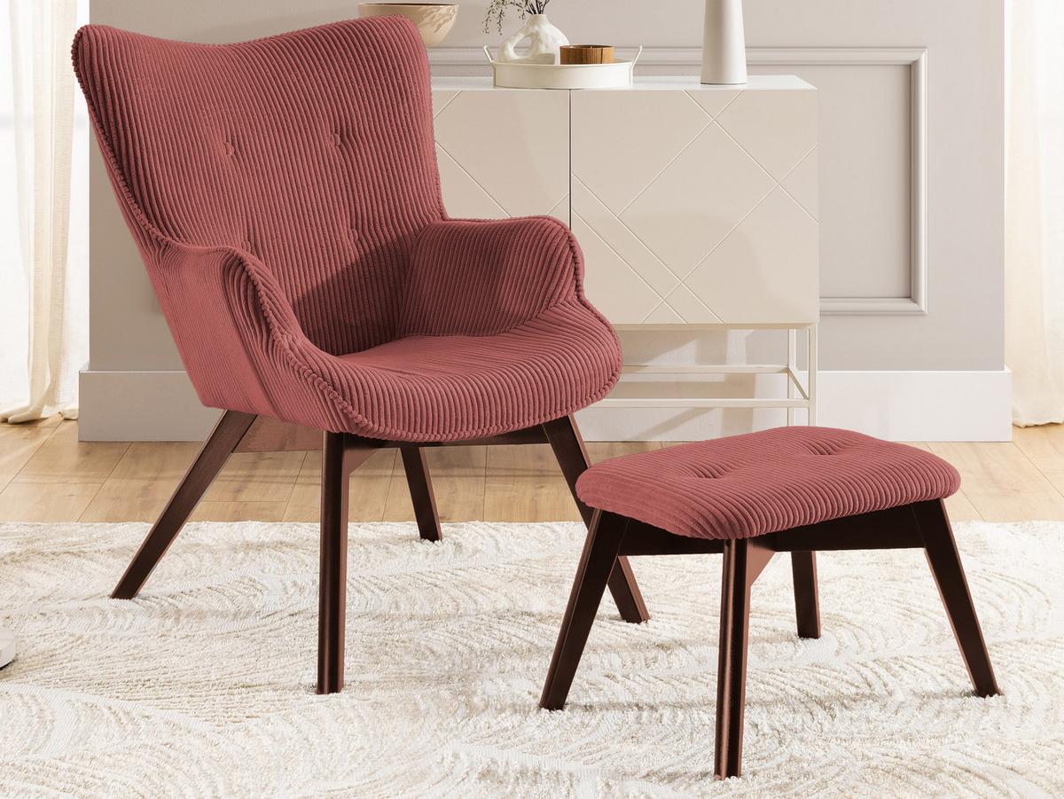 LOUNGESESSEL mit Fußhocker Lenari Terrakotta Cordstoff mit Füßen in Braun - Terracotta/Braun, Holz/Textil (71/96/86cm) - S-Style Möbel