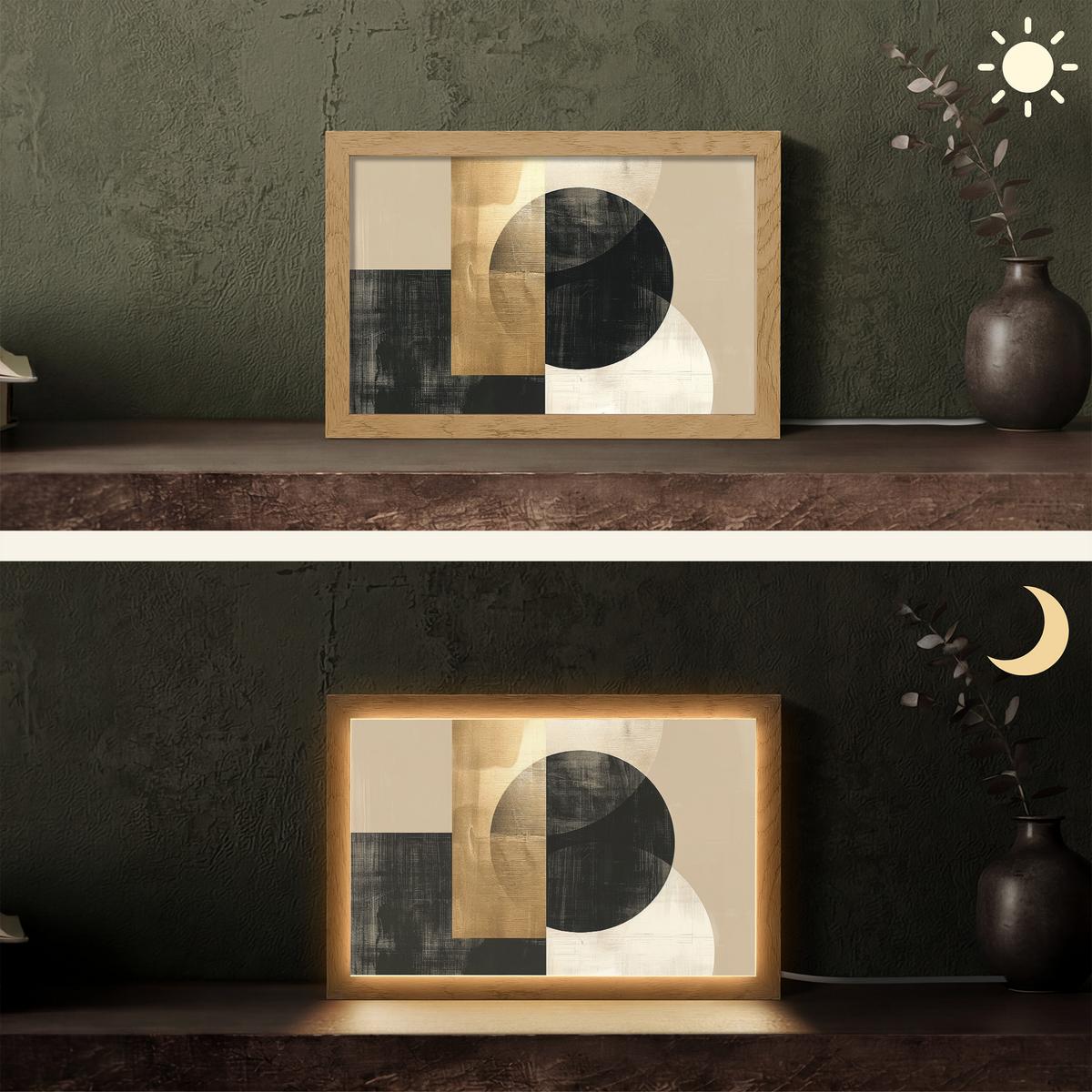 TISCHLEUCHTE Abstrakt - Modern - Schwarz - Gold 30x20 cm - Beige, Holzwerkstoff (8/30/20cm) - OnlyWow