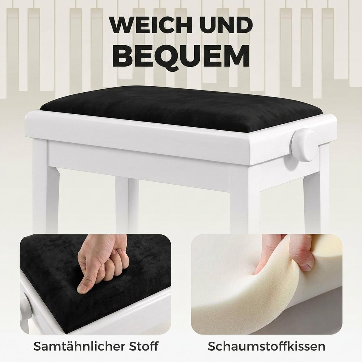 KLAVIERBANK Polyester Weiß - Schwarz/Weiß, Holz/Textil (33/56/61.5cm) - HOMCOM