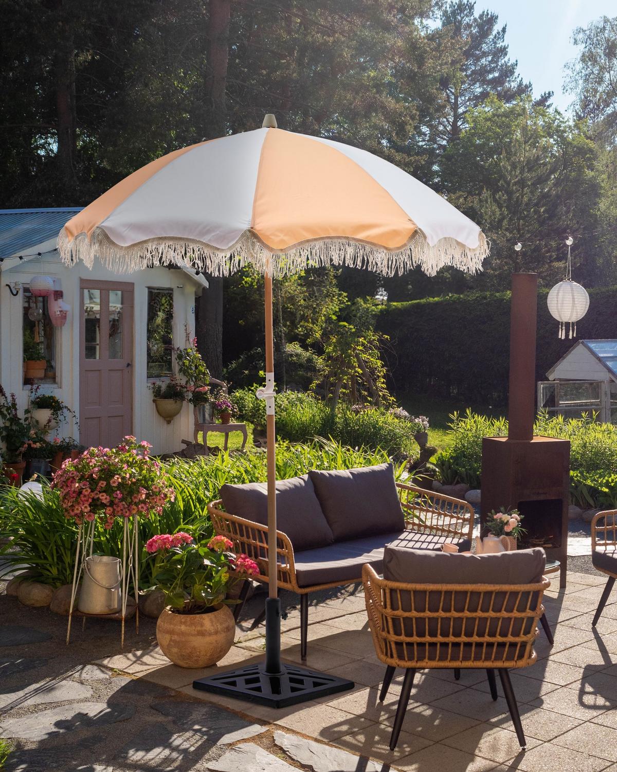 SONNENSCHIRM 155 cm Orange Mondello - Weiß/Orange, Holz (155/155cm) - Beliani