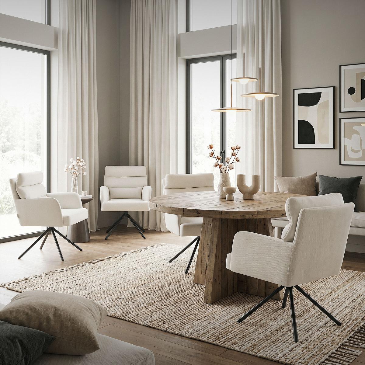 ESSZIMMERSTUHL 4er Set drehbar Beige Stoffbezug - Beige/Schwarz, Textil/Metall (64.5/93/64cm) - ML-DESIGN