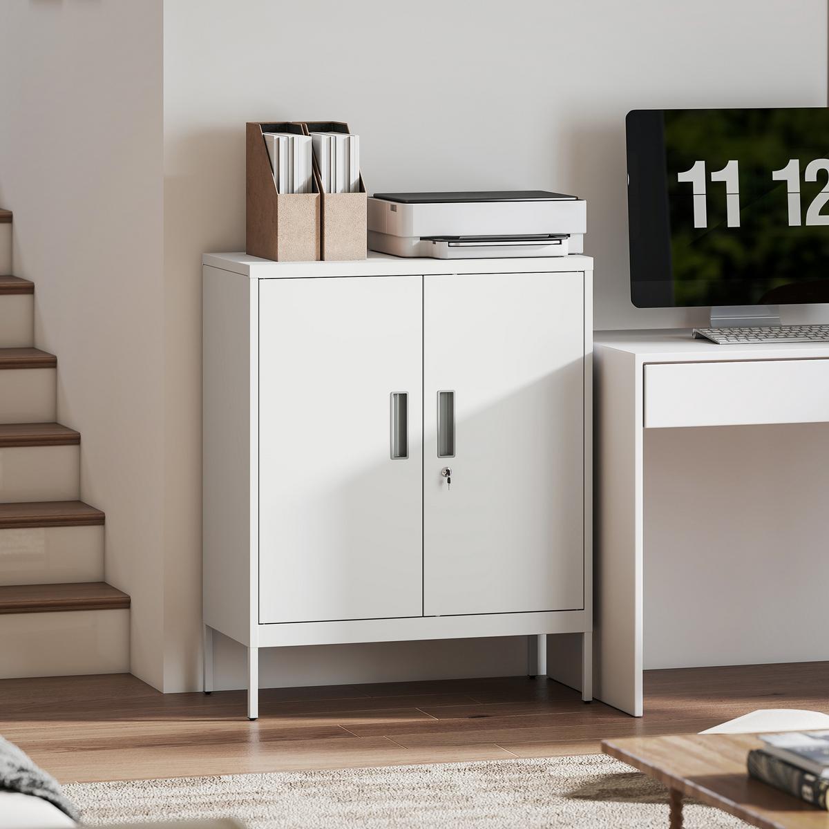 AKTENSCHRANK Stahl Weiß - Weiß, Metall (40/100/80cm) - HOMCOM