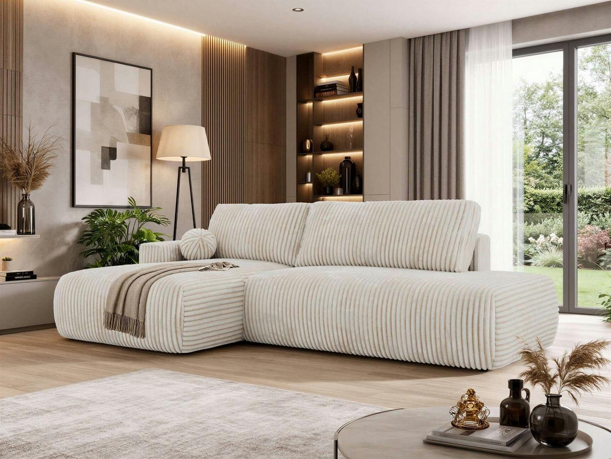 ECKSOFA TAREN L Beige Cord - Links - Beige/Schwarz, Kunststoff/Textil (170/292cm) - MKS