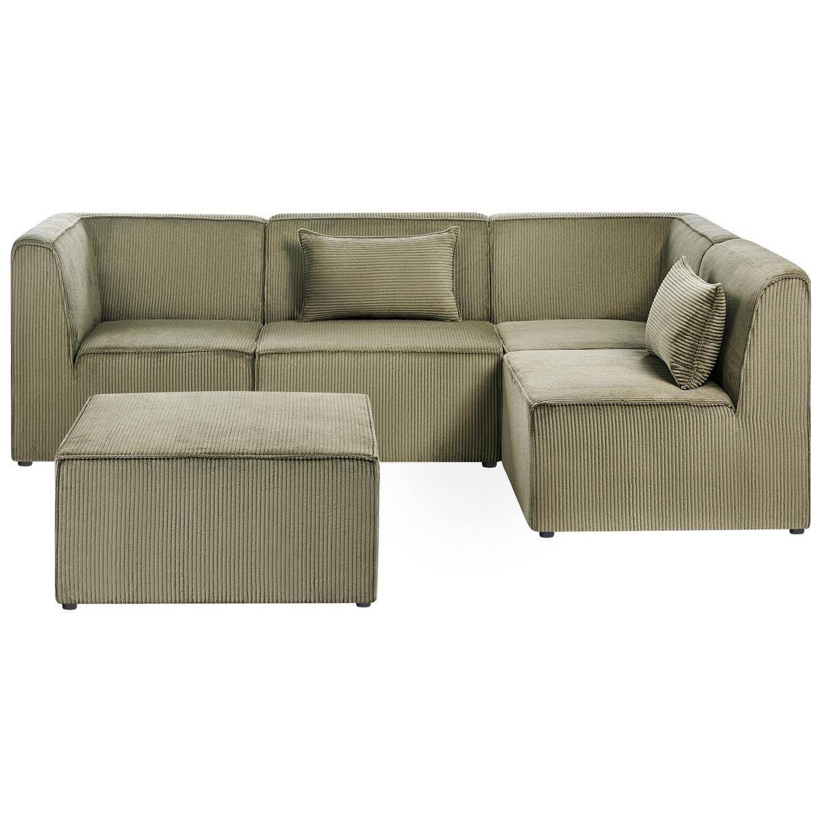 ECKSOFA Modul 4-Sitzer linksseitig Grün Cord mit Ottomane Lemvig - Grün, Textil (250/166cm) - Beliani