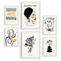 POSTER Set Mit 6 In Schwarzer Tinte Natürlich Künstlerische Und Abstrakte Drucke Für Innenarchitektur A3 & A4 Weißer Rahmen - Weiß, Papier (29/3cm) - Nacnic