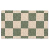 FUSSMATTE Schachbrettmuster - Grün - Beige - Blöcke Flurteppich 150x90 cm - Olivgrün, Kunststoff (150/0.4cm) - MuchoWow