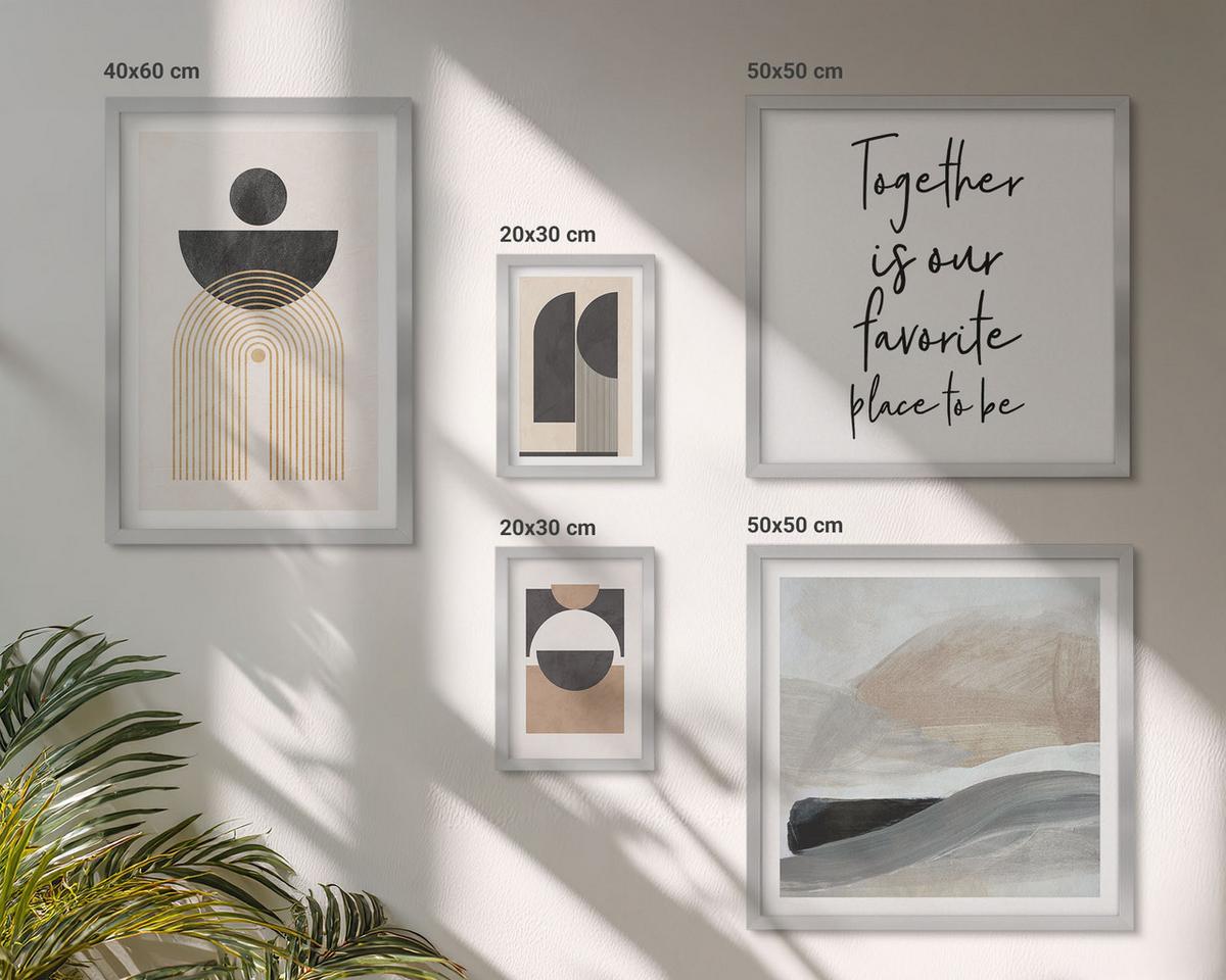 BILDER SET 5er Set - 50x50 cm & 20x30 cm & 40x60 cm Silberner Rahmen - Abstrakte Formen beige braun - Silberfarben, Kunststoff (40/60cm) - TULUP