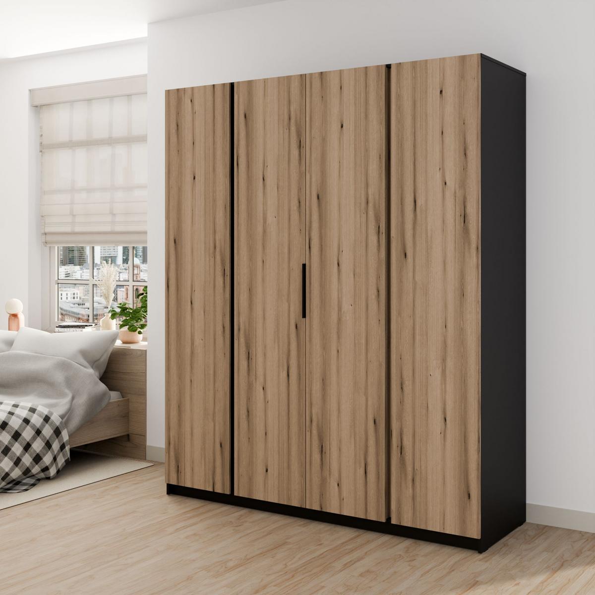 DREHTÜRENSCHRANK CAGLIARI 200/239/61,9cm 4-türig Schwarz - Goldfarben/Schwarz, Holzwerkstoff (200/239/61.9cm) - MASSENO