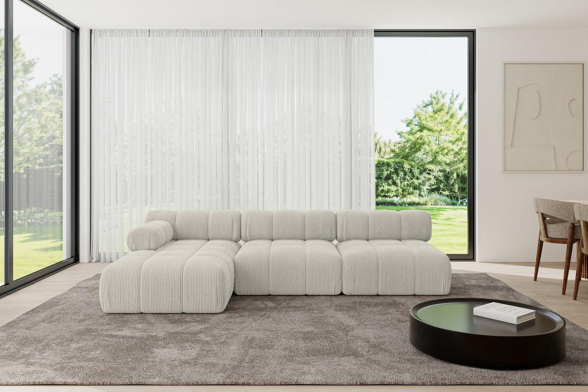 ECKSOFA modulares Sofa Razon-L2 - 285x160x70 cm Creme Cord - Hellgrau/Creme, Holzwerkstoff/Textil (285/160cm) - ALTDECOR