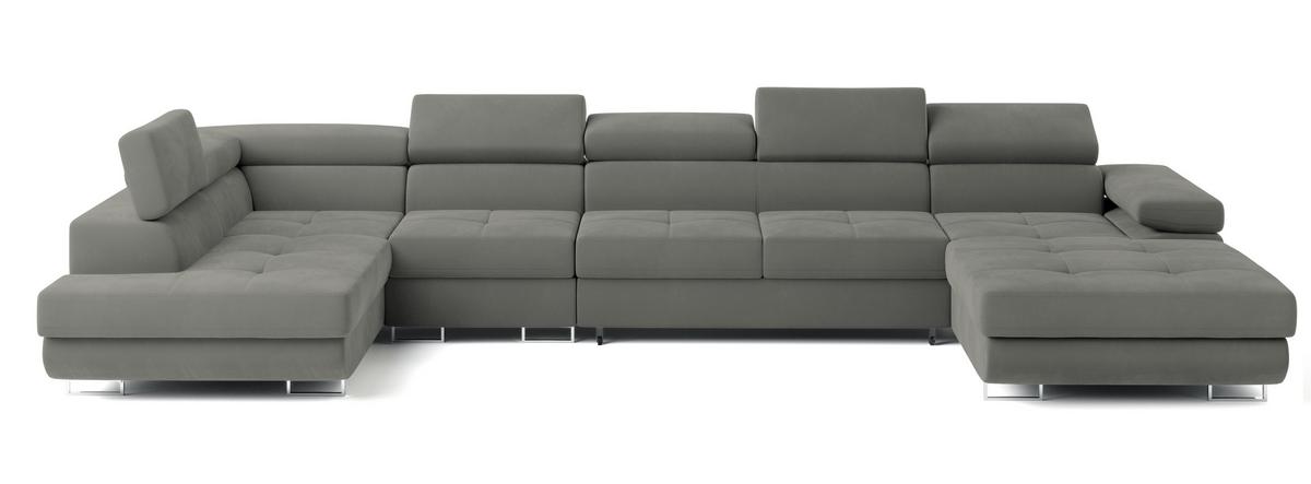 WOHNLANDSCHAFT VELORA L-S Hellgrau Velours-Stoff mit Schlaffunktion - Hellgrau, Holz (419/90/202cm) - MASSENO