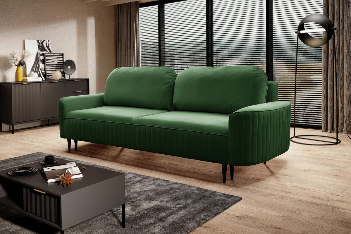 BETTSOFA FILO Grün Velours-Stoff mit Schlaffunktion - Grün, Holz (244/92/102cm) - MASSENO