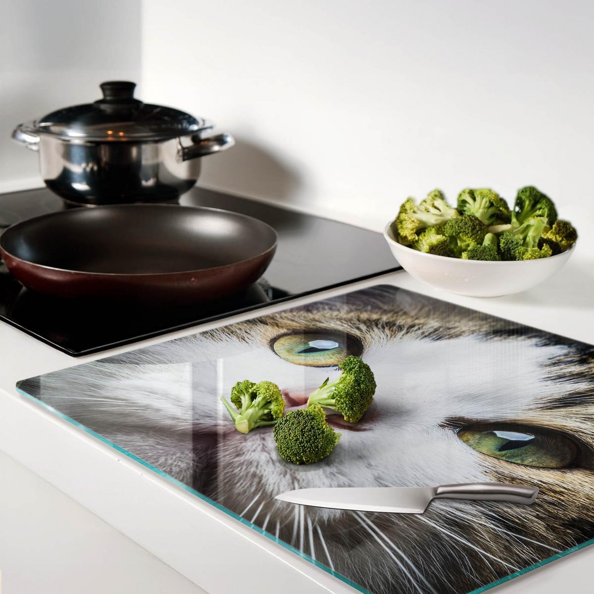 GLASPLATTE 60x52 cm Grüne Katzenaugen - Braun/Weiß, Glas (60/52cm) - TULUP