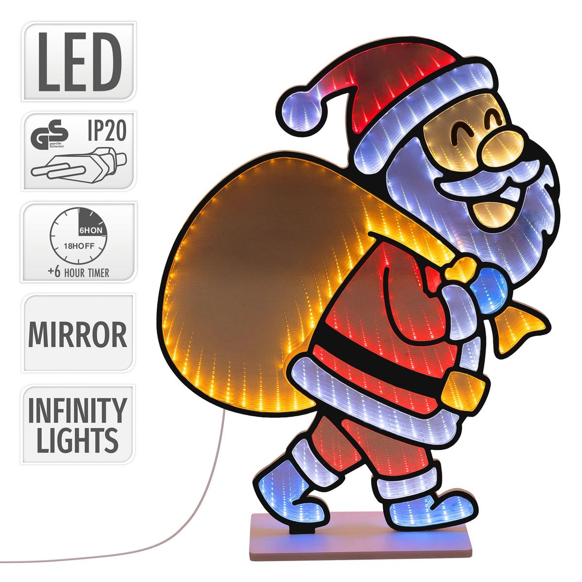 WEIHNACHTSDEKO Weihnachtsmann mit Geschenkesack LED Infinity Mirror 3D-Effekt mit Lichterkette 47x60 cm Innen - Multicolor, Kunststoff (47/60/15cm) - ECD-Germany